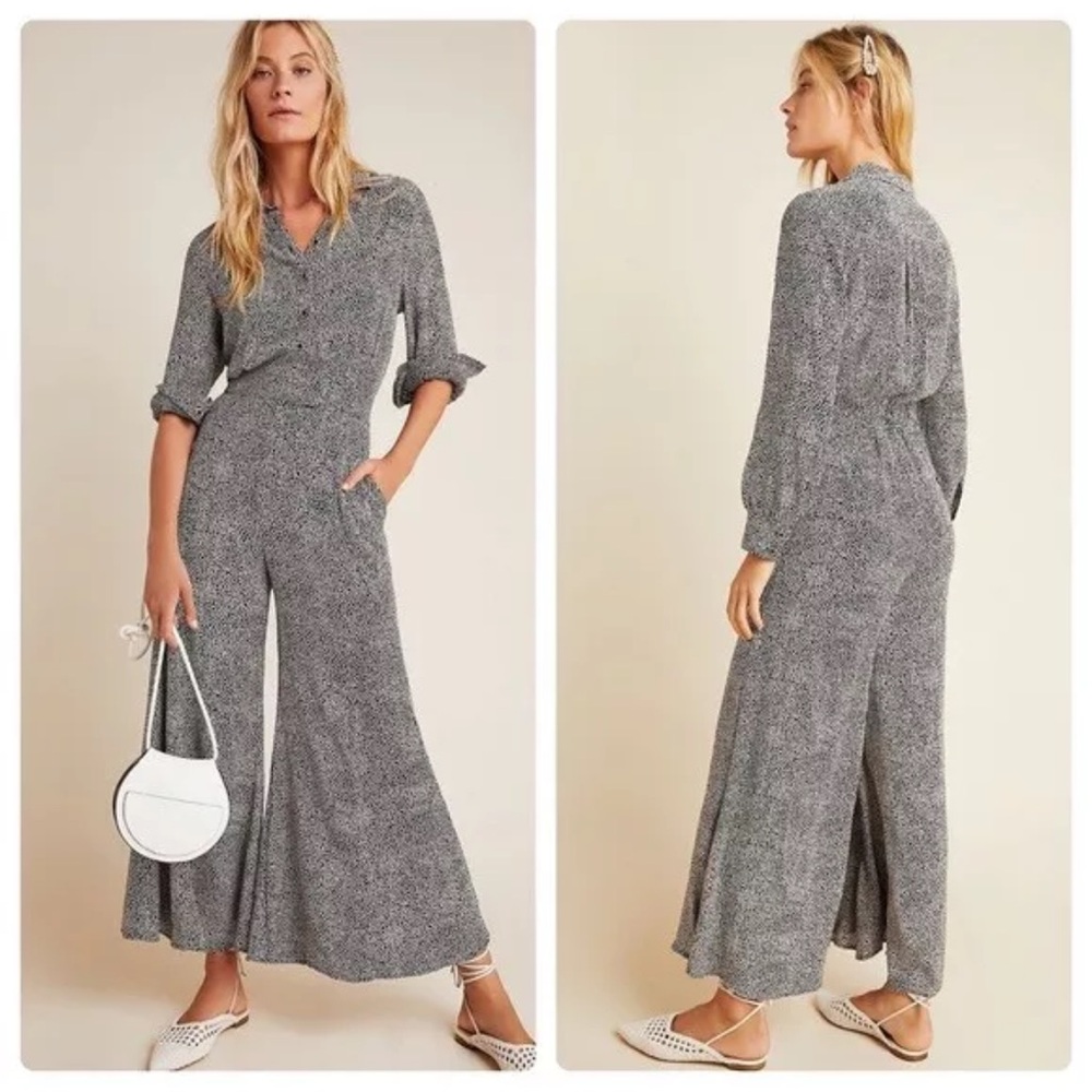 ANTHROPOLOGIE LOVELAND WIDE LEG FLOWY BLACK/WHITE JUMPSUIT